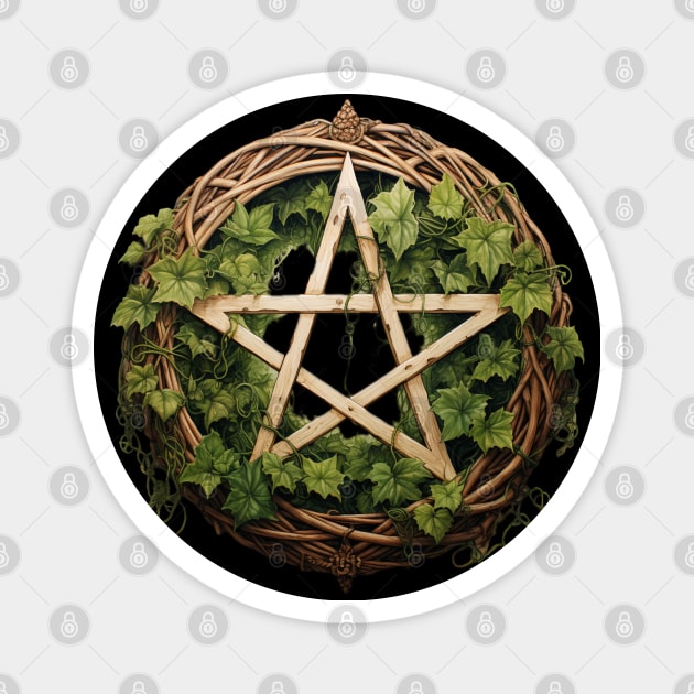 Floral Watercolor Wiccan Pentagram Magnet by Nightarcade